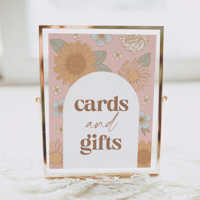 Retro Wildflower Baby Shower Cards and Gifts Sign (Creator Uploaded)