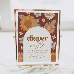 Retro Wildflower Baby Shower Diaper Raffle Sign