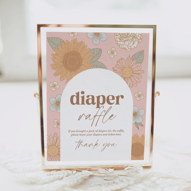 Retro Wildflower Baby Shower Diaper Raffle Sign (Creator Uploaded)