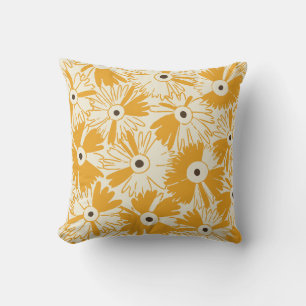 Retro Wildflower & Diamond Grid Reversible Golden Cushion