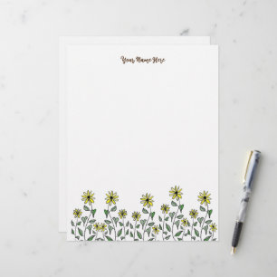 Retro Wildflower Doodle Personalised Cute Floral Custom Letterhead