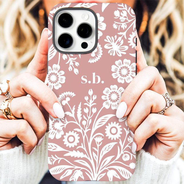 Retro Wildflower Dusty Rose Floral Monogram Case-Mate iPhone Case (Creator Uploaded)