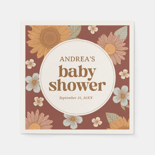 Retro Wildflower Girl Baby Shower Napkin (Front)