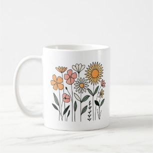 Retro Wildflower Meadow Vector Illustration Coffee Mug