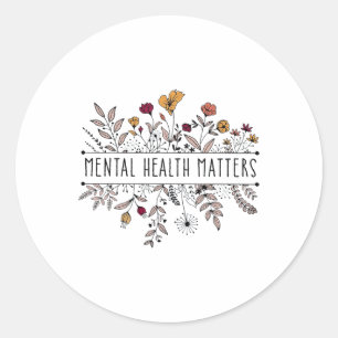 Retro Wildflower Mental Health Problems Awareness Classic Round Sticker