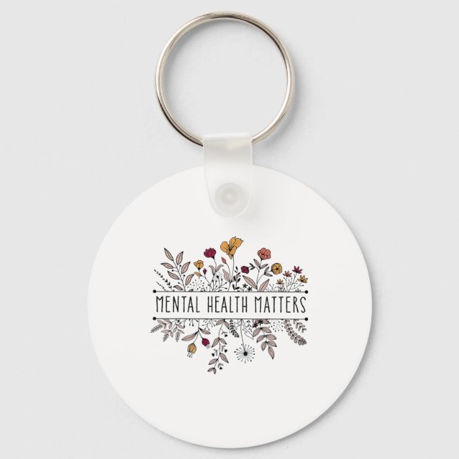 Retro Wildflower Mental Health Problems Awareness  Key Ring (Front)