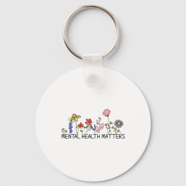 Retro Wildflower Mental Health Problems Awareness  Key Ring (Front)