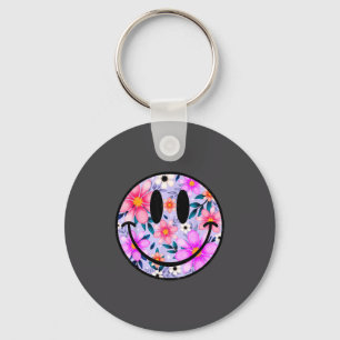 Retro Wildflower Smile Face Floral Lover Happy Fac Key Ring
