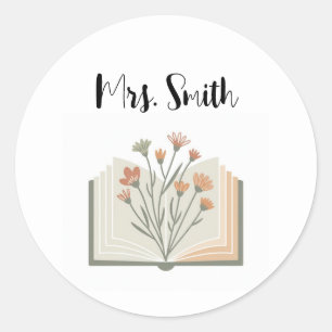 Retro Wildflower Teacher Library Classic Round Sticker