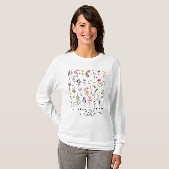 Retro Wildflowers Floral T-Shirt (Front Full)