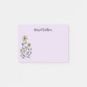 Retro Wildflowers Personalized Lilac Lavender Post-it Notes