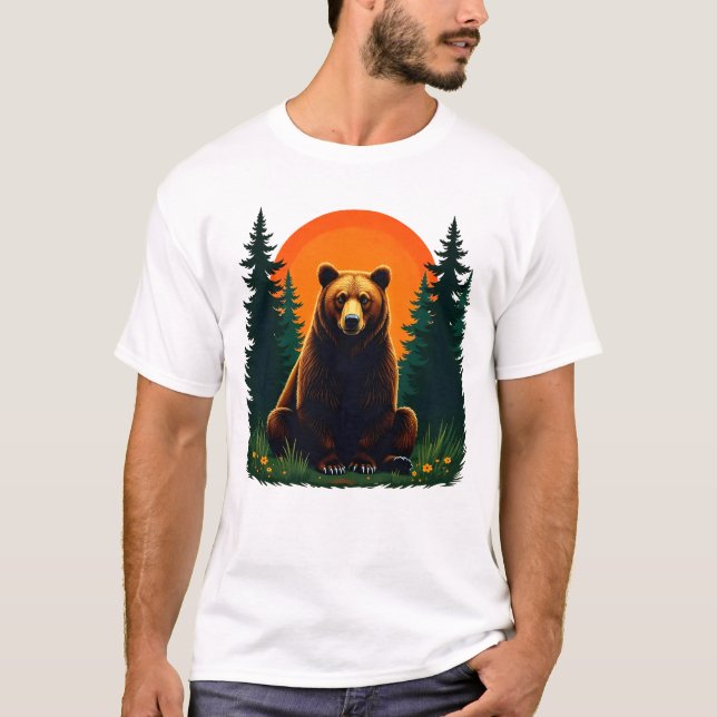 Retro Wildlife Forest Bear Outdoors Nature  T-Shirt (Front)