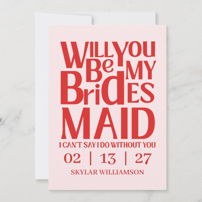 Retro Will You Be My Bridesmaid Red Pink Invitation (Front)