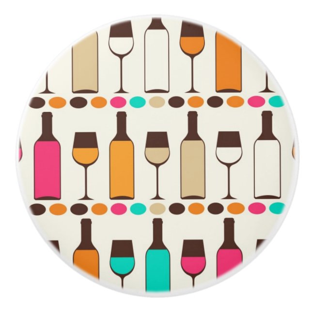 Retro wine bottles and glasses ceramic knob (Front)