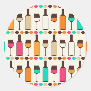 Retro wine bottles and glasses classic round sticker