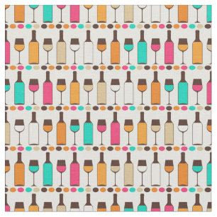 Retro wine bottles and glasses fabric