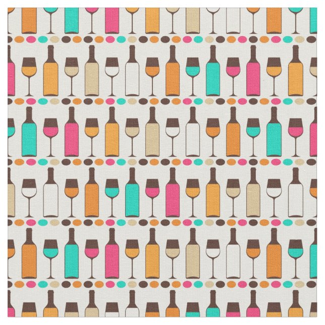 Retro wine bottles and glasses fabric (Close Up)