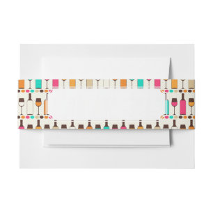Retro wine bottles and glasses invitation belly band