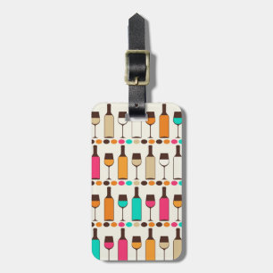 Retro wine bottles and glasses luggage tag