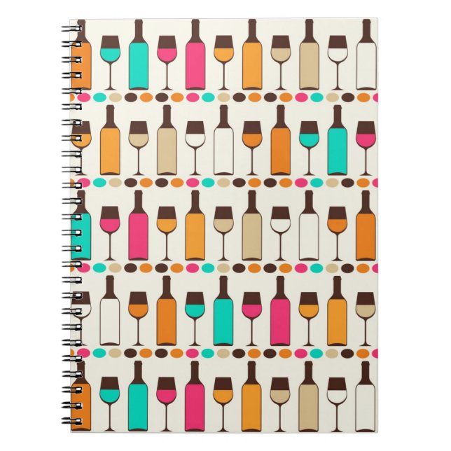 Retro wine bottles and glasses notebook (Front)