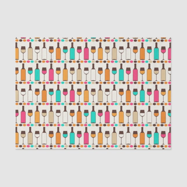 Retro wine bottles and glasses tissue paper (Front)
