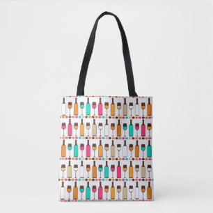 Retro wine bottles and glasses tote bag