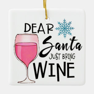 Retro Wine Christmas Ornament, Funny Wine Lover Ceramic Ornament
