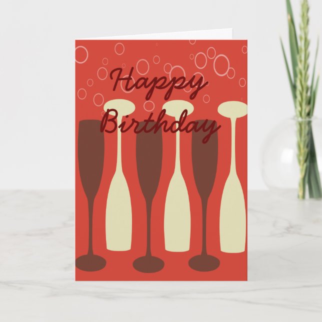 Retro wine glasses HappyBirthday Card (Front)