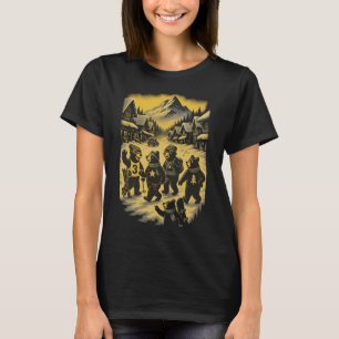 Retro Winter Bears Skiing Scene T-Shirt