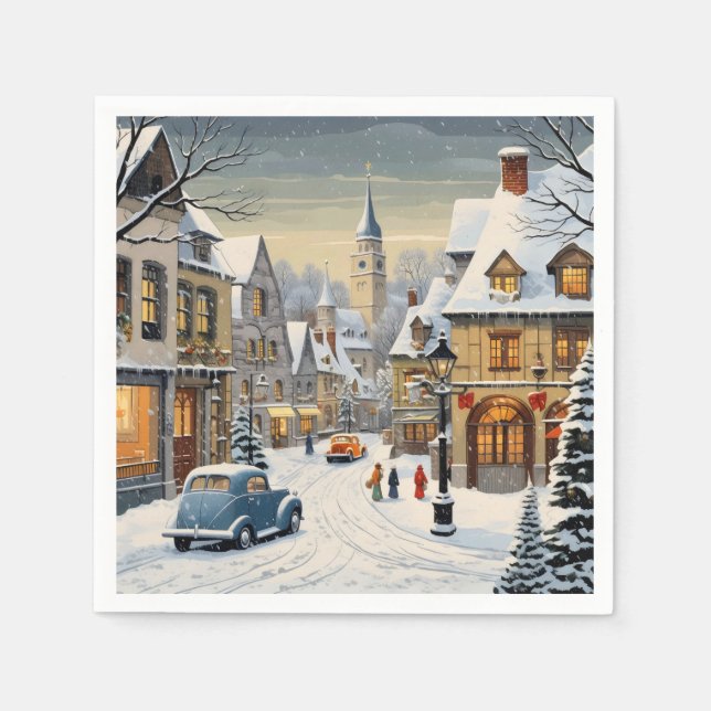 Retro Winter Cityscape Napkin (Front)
