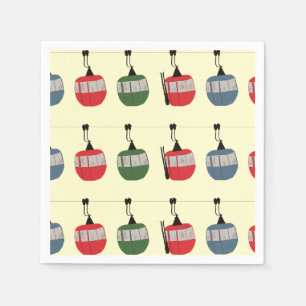 Retro Winter Ski Gondola Lift Skiers Cream Napkin