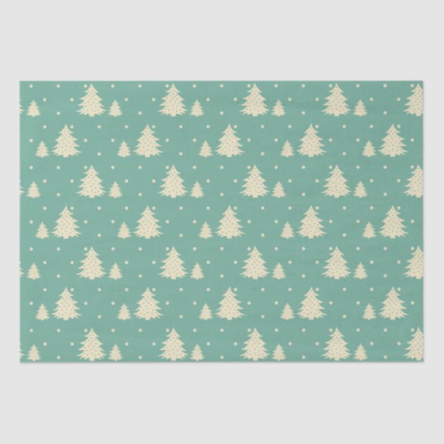Retro Winter Trees on Turquoise Tissue Paper (Front)