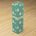 Retro Winter Trees on Turquoise With Text Band Wine Box<br><div class="desc">Retro,  mid-century vintage pattern of winter tree silhouettes and snow dots on pastel turquoise background.  Centred customisable text band for name or special holiday greeting</div>