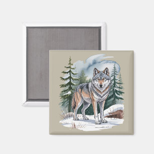 Retro Winter Wolf Watercolor 90's Wilderness Natur Magnet