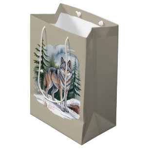 Retro Winter Wolf Watercolor 90's Wilderness Natur Medium Gift Bag