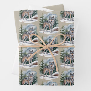 Retro Winter Wolf Watercolor 90's Wilderness Natur Wrapping Paper Sheet