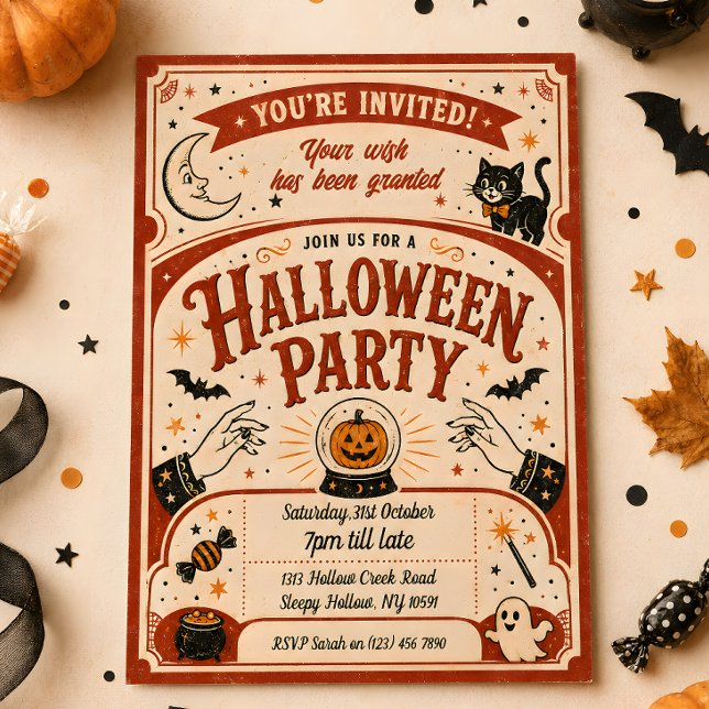 Retro Wish Granted Halloween Party Invitation (Creator Uploaded)