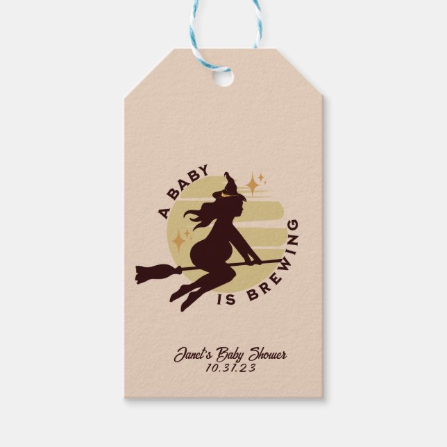 Retro Witch Baby is Brewing Baby Shower    Gift Tags (Front)