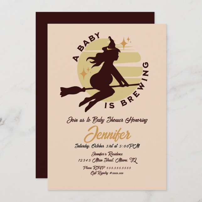 Retro Witch Baby is Brewing Baby Shower Invitation (Front/Back)