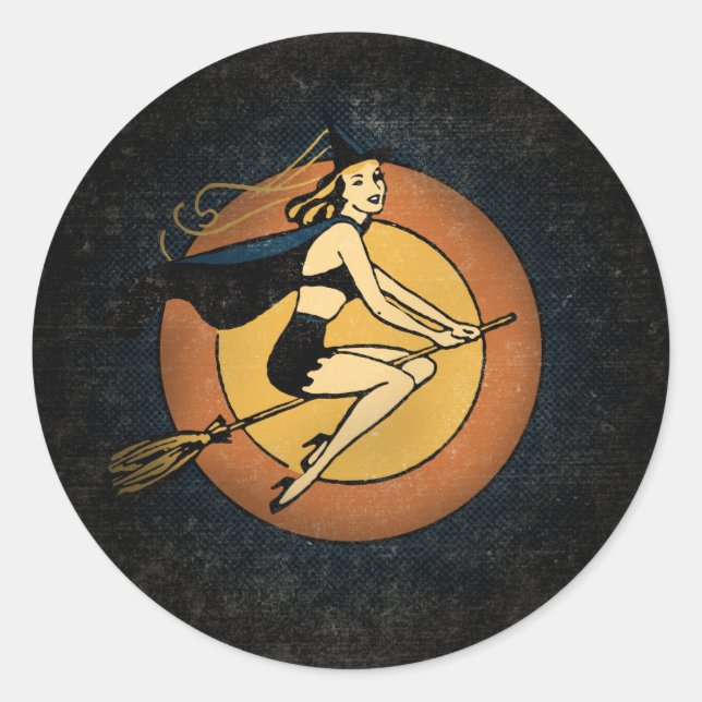 Retro Witch Classic Round Sticker (Front)