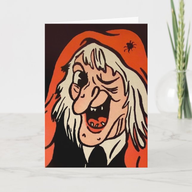 Retro Witch Head Halloween Card (Front)