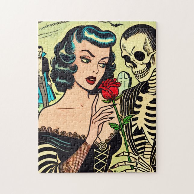 Retro Witch Vampire Girl Horror Comics Jigsaw Puzzle (Vertical)
