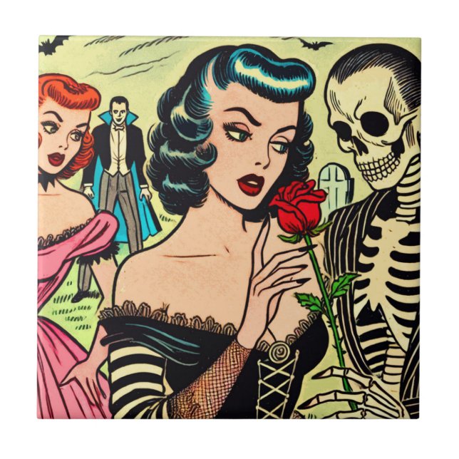 Retro Witch Vampire Girl Horror Comics Tile (Front)