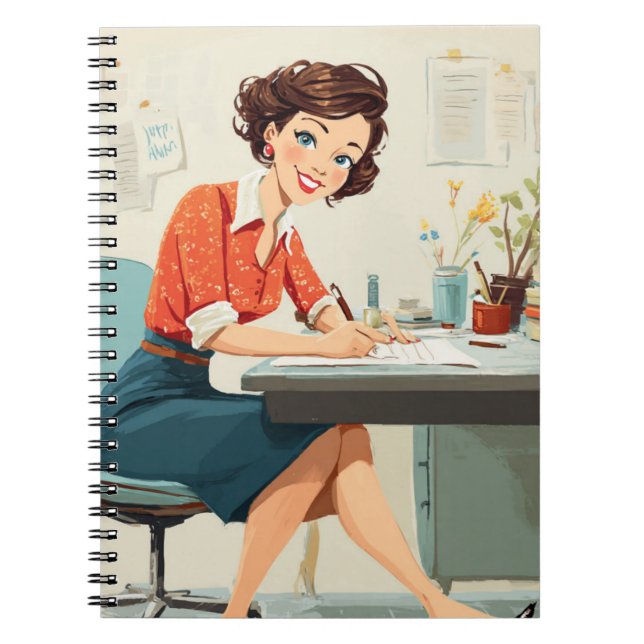 Retro Woman at Desk Notebook (Front)