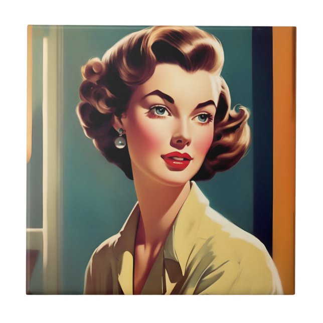 Retro Woman Ceramic Tile (Front)
