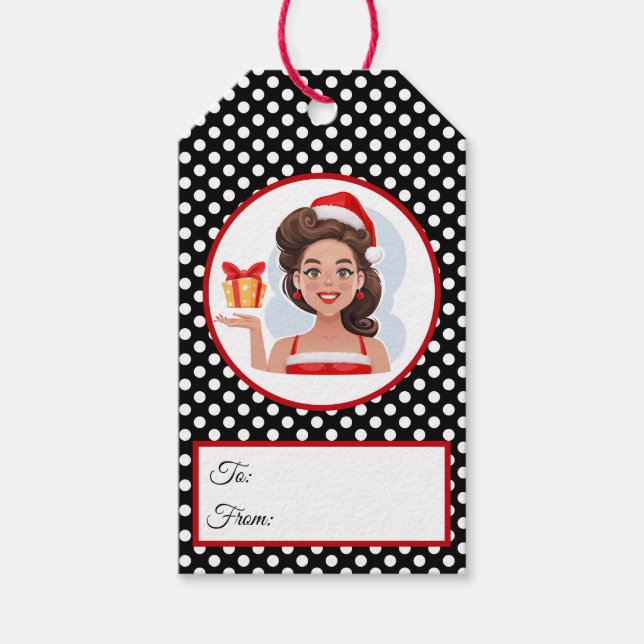 Retro Woman Christmas Gift Tag (Front)