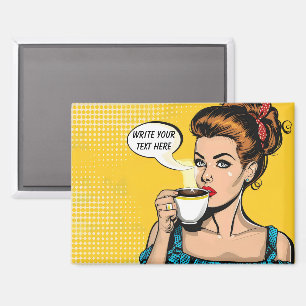 Retro Woman Coffee Customisable Magnet
