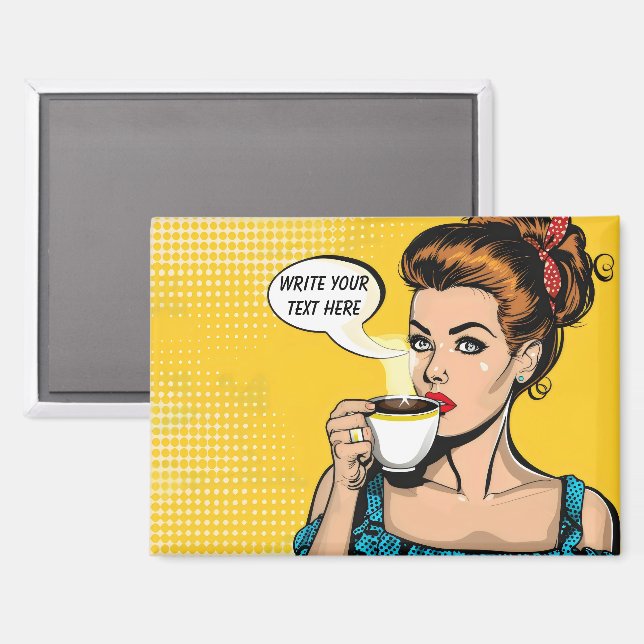 Retro Woman Coffee Customisable Magnet (Front/Back)