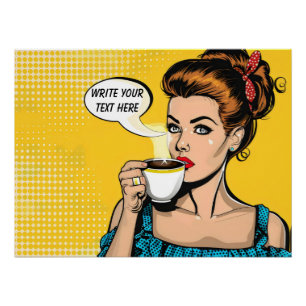 Retro Woman Coffee Customisable Poster