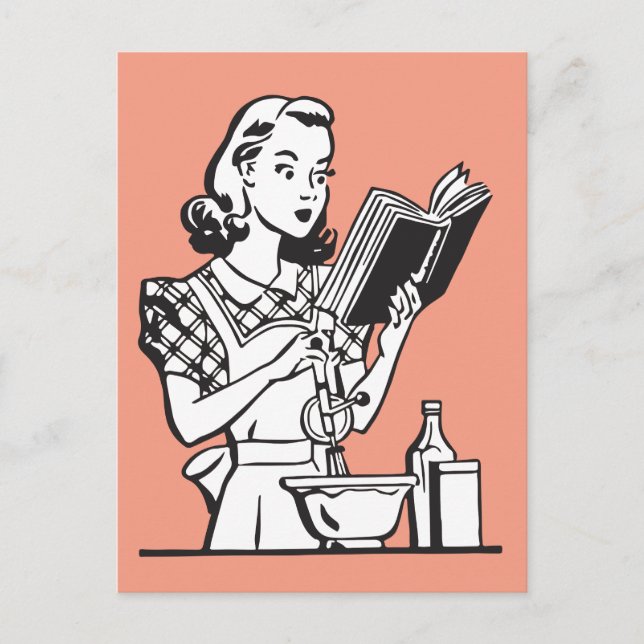 Retro woman cooking funny 1950s postcard (Front)